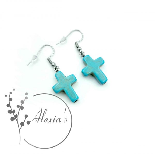 Turquoise Cross Earrings Stainless Steel