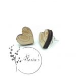 Love Heart Wood Studs Earrings Stainless Steel