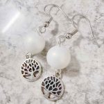 White Shimmer Beads Earrings with Tree of life