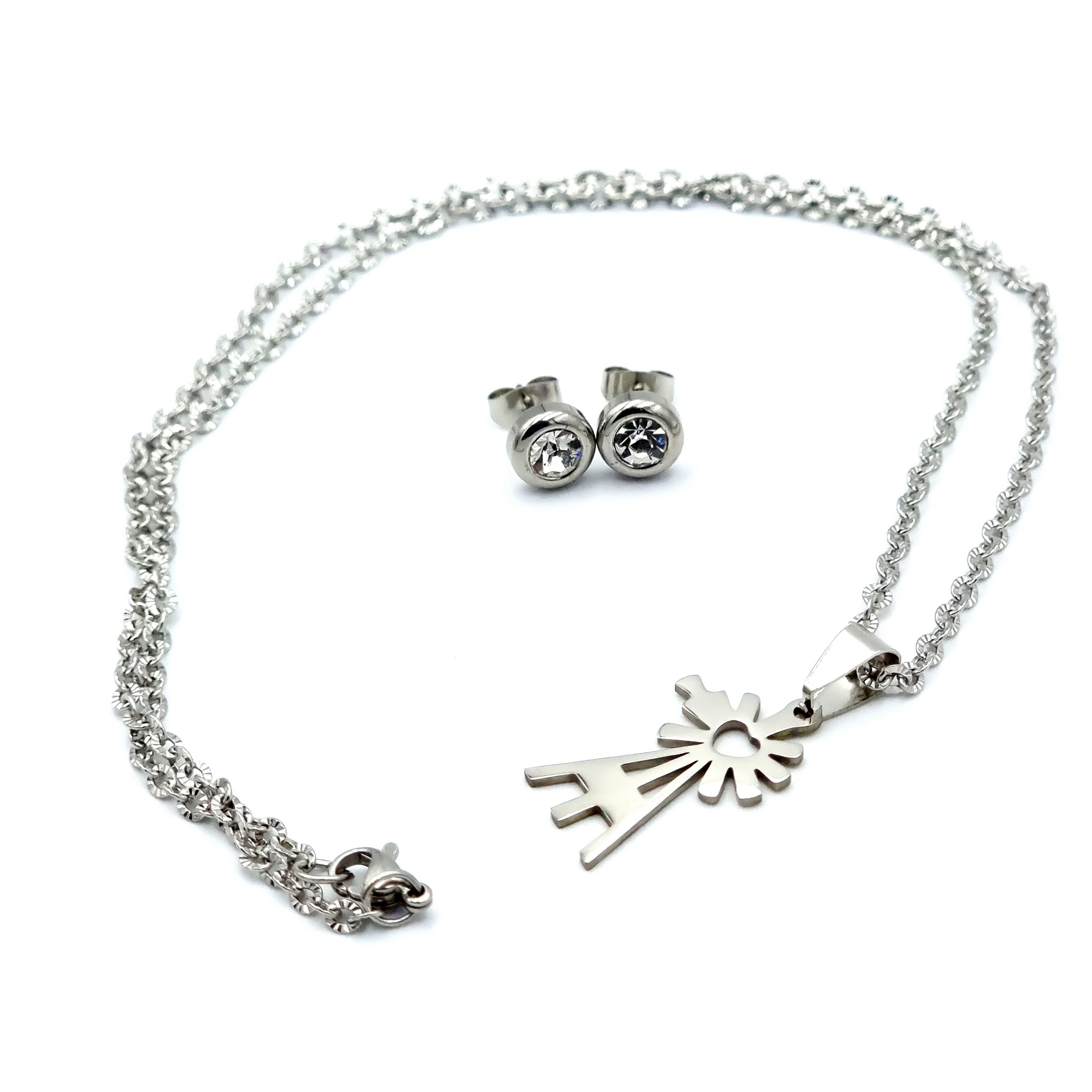3mm Crinkle Cut Necklace with Windmill Pendant and Clear Crystal Studs - Image 4