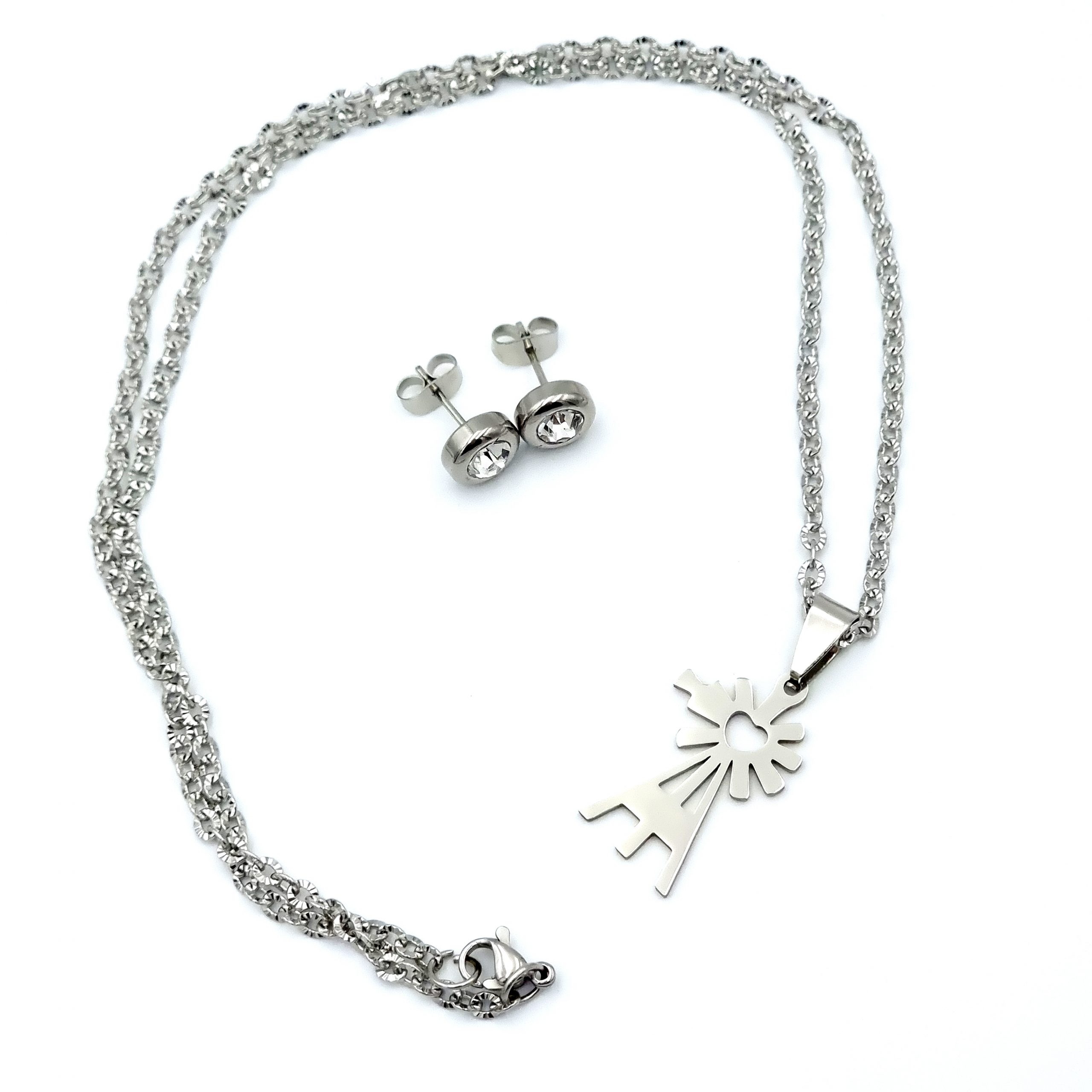 3mm Crinkle Cut Necklace with Windmill Pendant and Clear Crystal Studs - Image 5