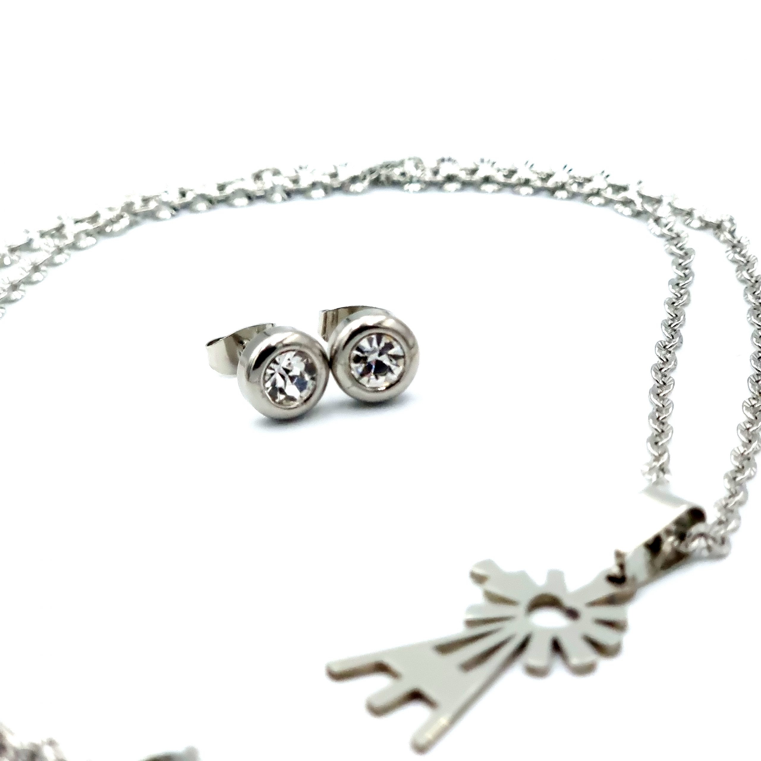 3mm Crinkle Cut Necklace with Windmill Pendant and Clear Crystal Studs - Image 2