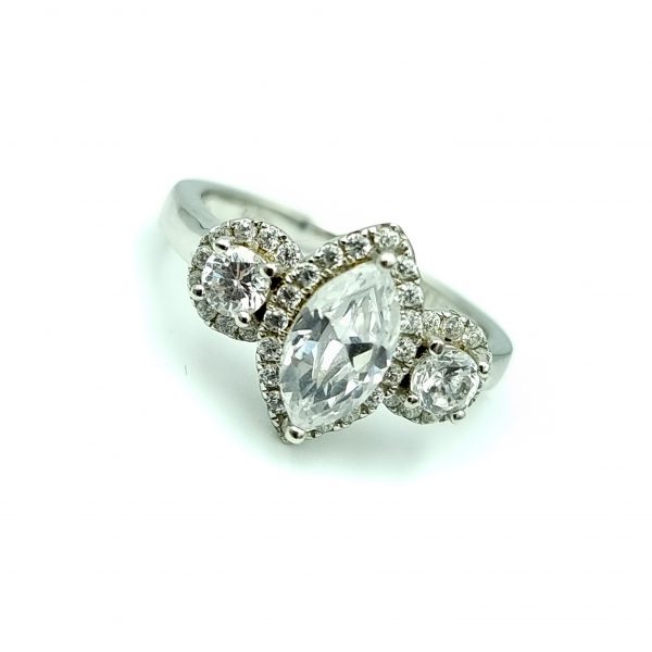 Silver Marquise Cubic Zirconia Ring - Image 4