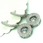 Silver Round Halo Cubic Zirconia Drop Earrings floating Cubic Zirconia