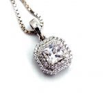 Silver Square Cubic Zirconia Pendant with Box Chain Necklace