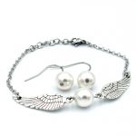 Pearl Angel Wings Bracelet with matching Pearl Stainless Steel Earrings